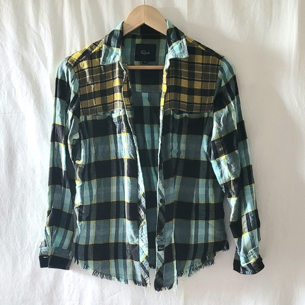 Rails plaid flannel shirt turquoise yellow black xs